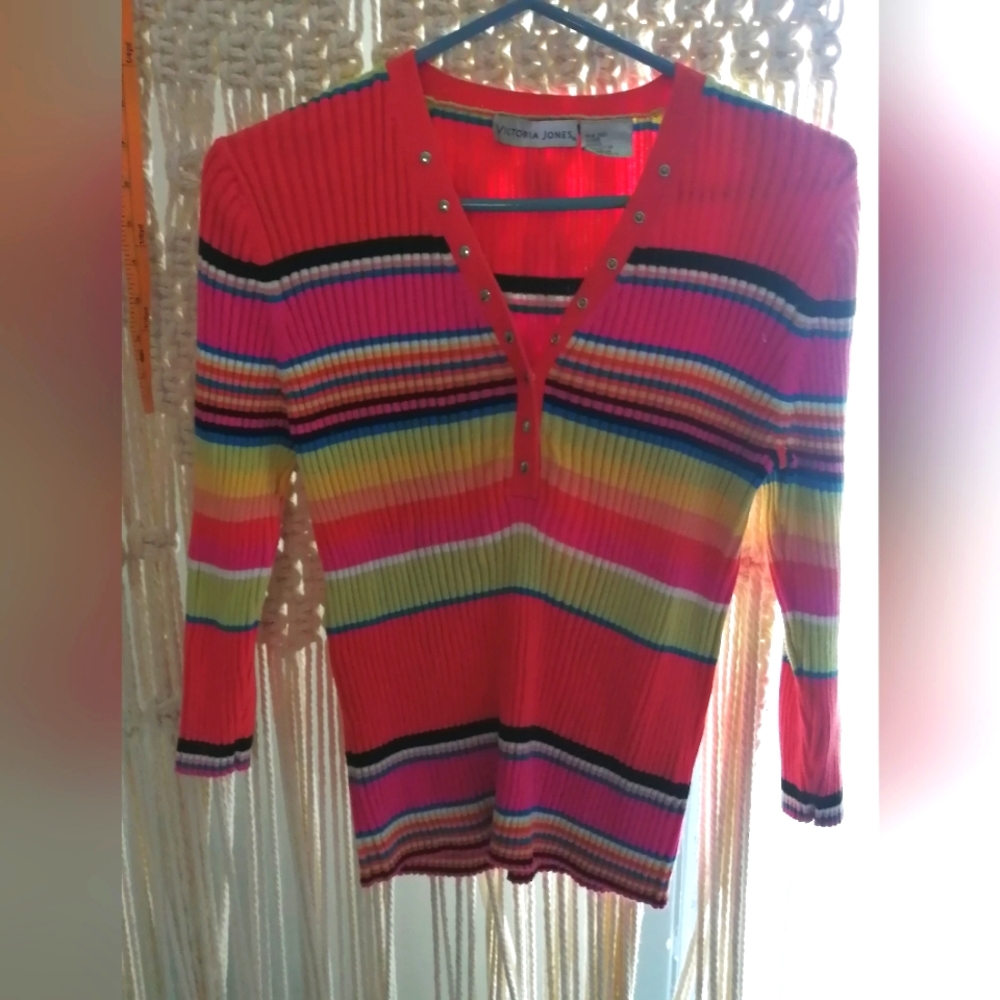 Y2K Rainbow Striped Knit Top
